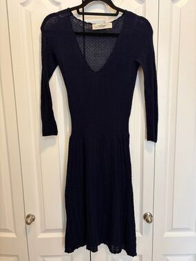 Vintage Anthropologie Sparrow Sheer Navy V-Neck Knit Long Sleeve Dress S